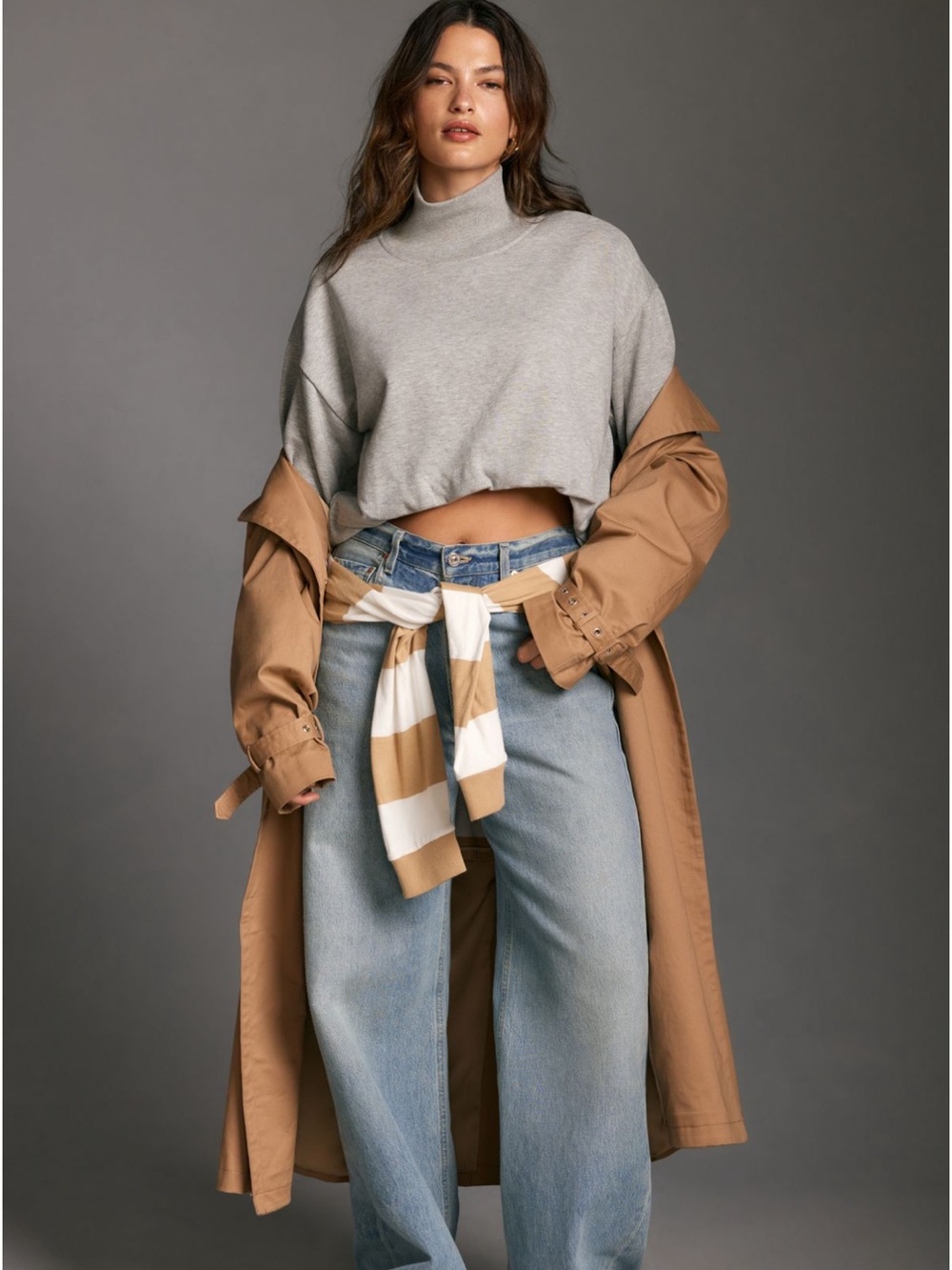 Anthropologie Pilcro Funnel-Neck Bubble-Hem Pullover Sweatshirt Gray Size Medium
